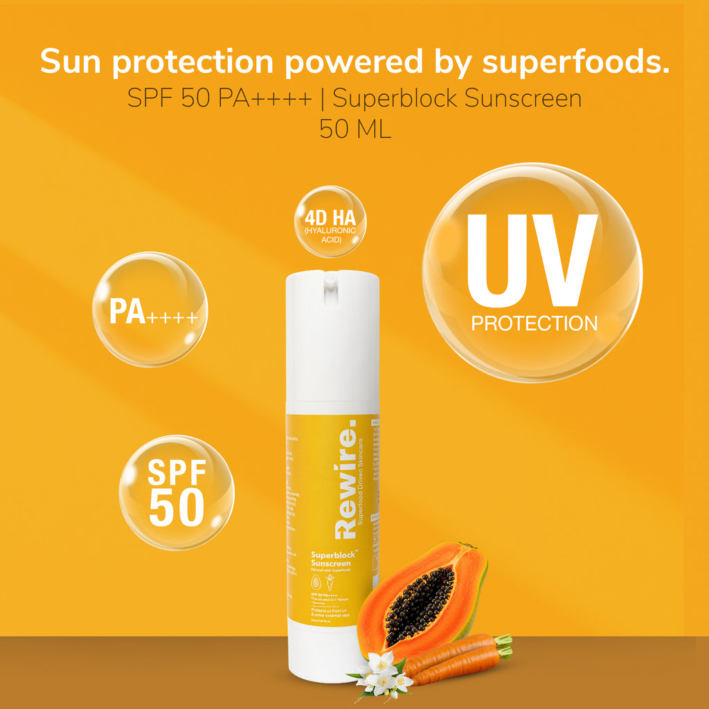 Superblock Sunscreen | Superfood with Broad Spectrum SPF 50++++ Protection – 50 ml