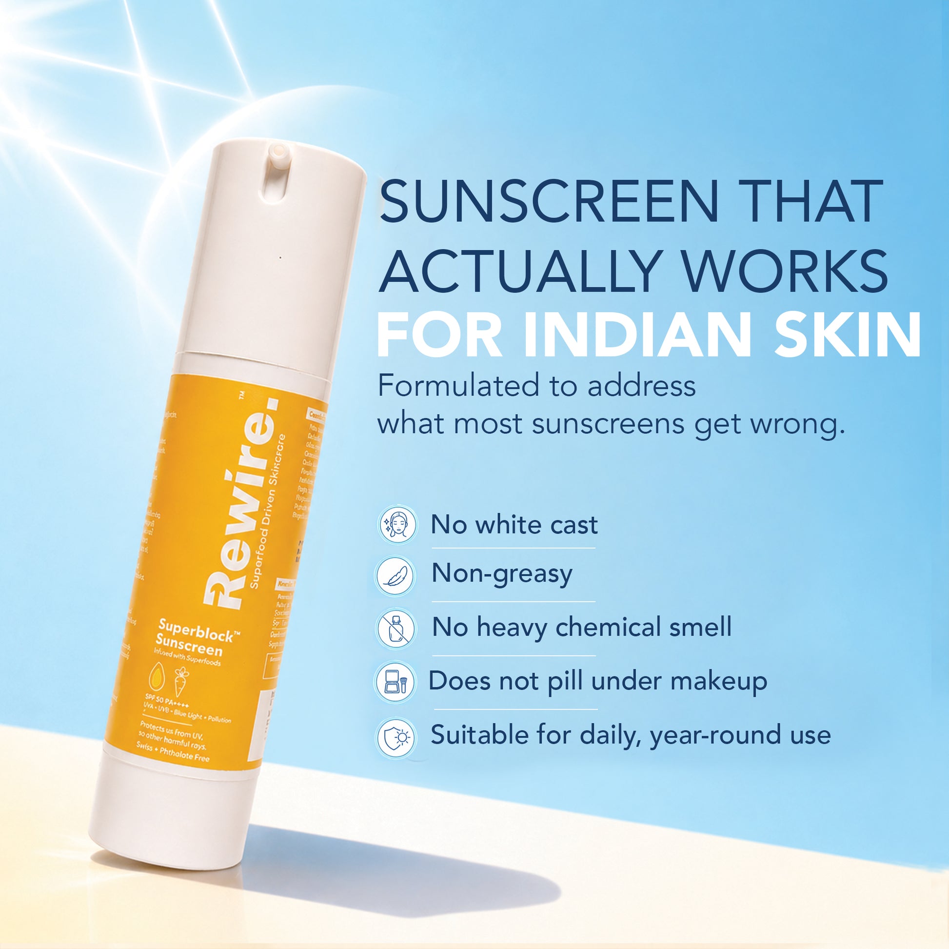 Superblock Sunscreen | Superfood with Broad Spectrum SPF 50++++ Protection – 50 ml