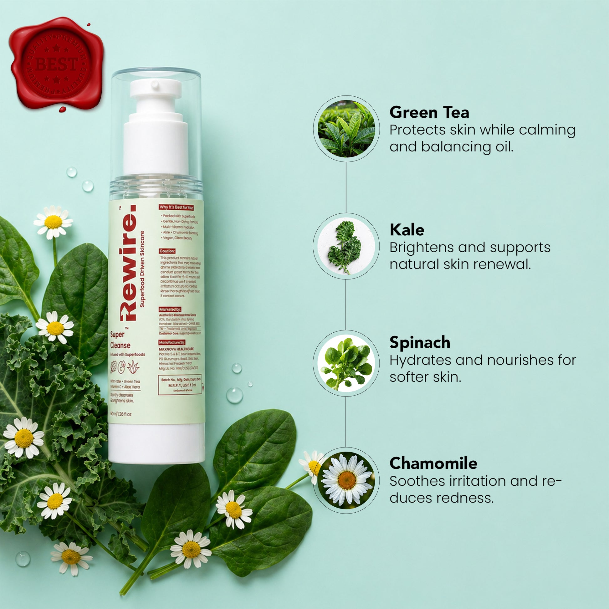 Super Cleanse | Superfood Gentle Face Cleanser with Kale, Spinach & Green Tea – 90 ml