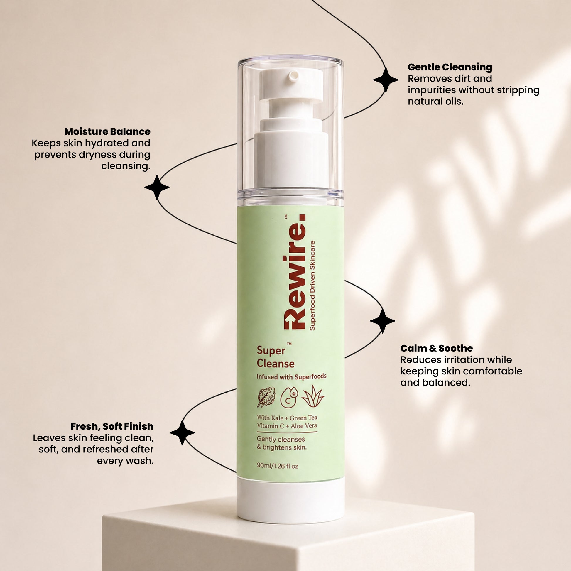 Super Cleanse | Superfood Gentle Face Cleanser with Kale, Spinach & Green Tea – 90 ml